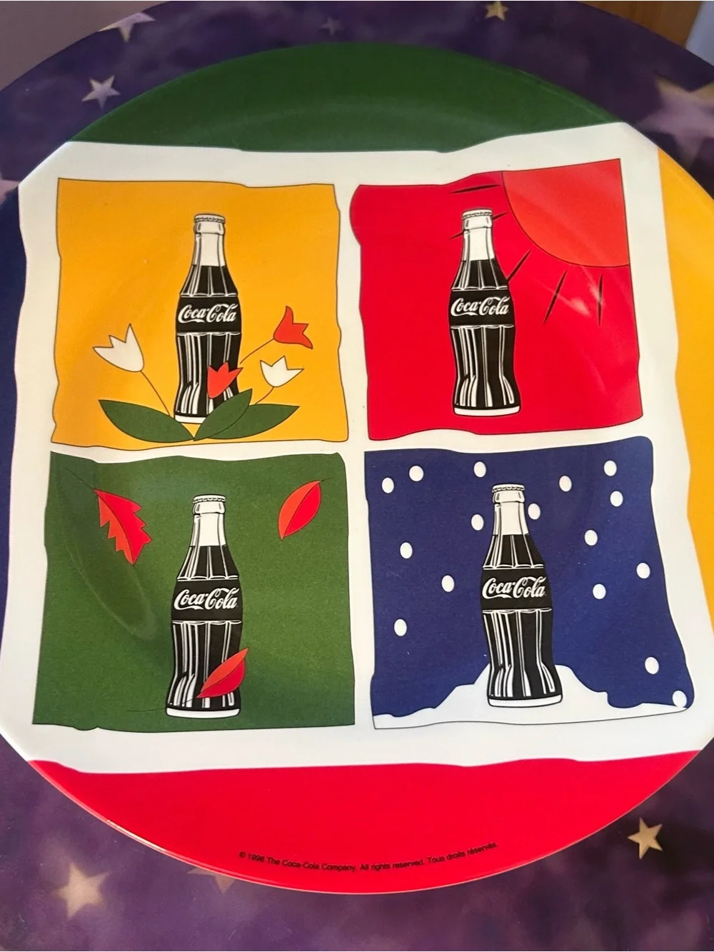 90s Coca Cola Bright Multi-Color Pop Art Dinnerware Set